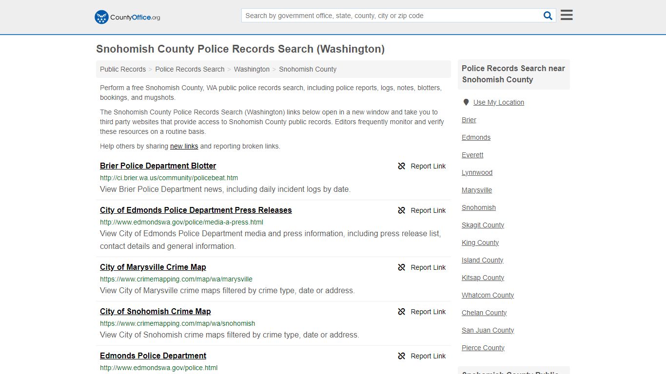 Snohomish County Police Records Search (Washington) - County Office